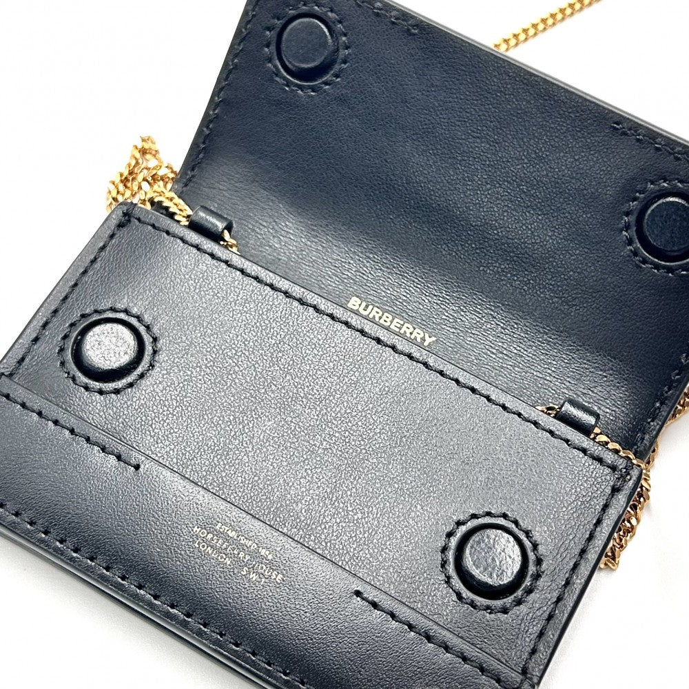 【開店SALE】 BURBERRY バーバリー カードケース コンパクトウォレット コインケース 小物 ブラック 黒 ゴールド金具 レディース【中古品】