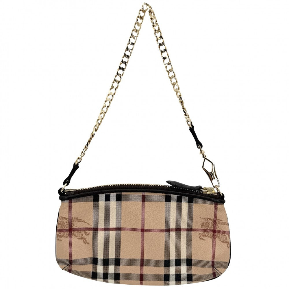 BURBERRY バーバリー ハンドバッグ ノバチェック ミニバッグ ポーチ 3882027 PVCコーティングキャンバス レザー ナイロン ベージュ ブラック 黒 ゴールド金具 メンズ【中古品】