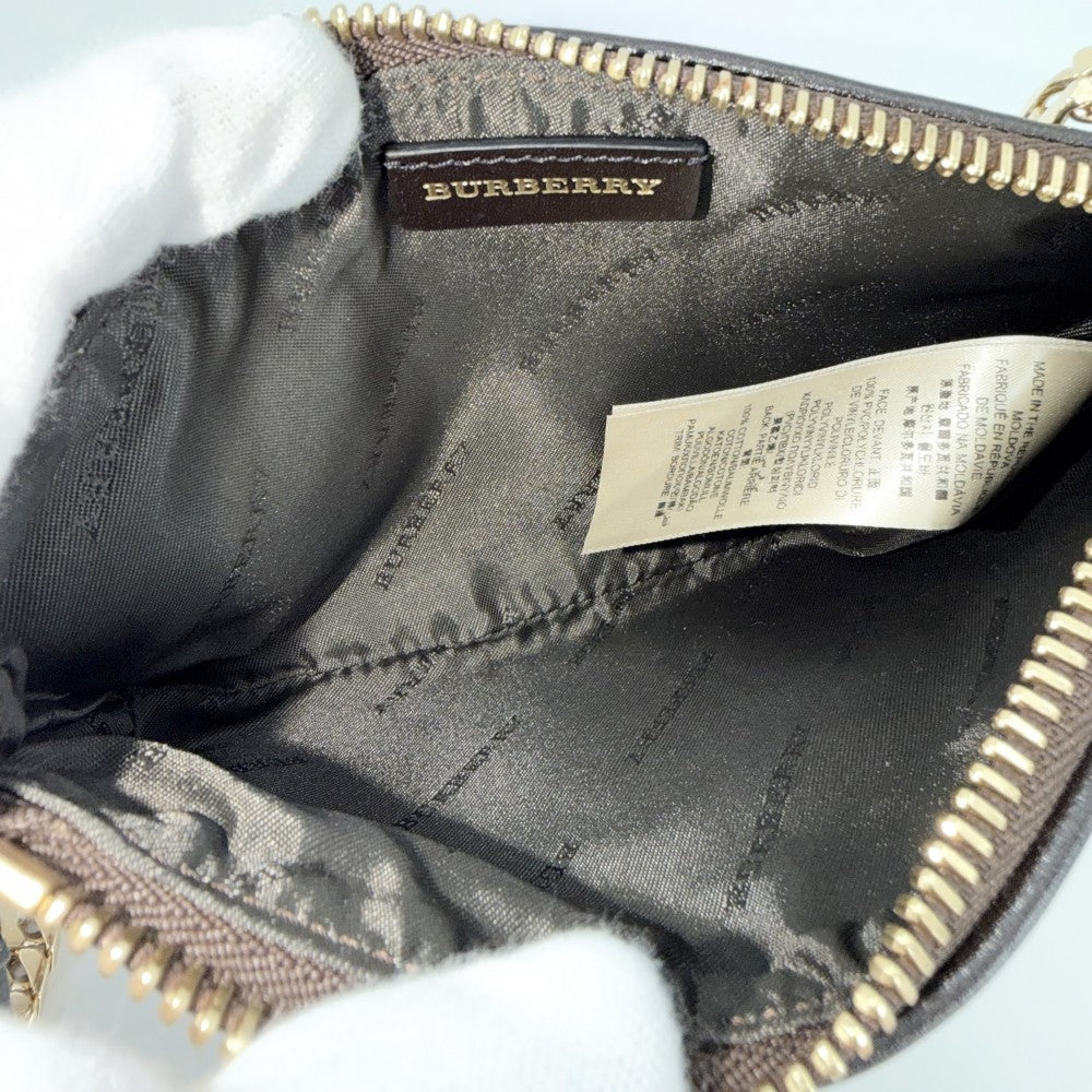 BURBERRY バーバリー ハンドバッグ ノバチェック ミニバッグ ポーチ 3882027 PVCコーティングキャンバス レザー ナイロン ベージュ ブラック 黒 ゴールド金具 メンズ【中古品】
