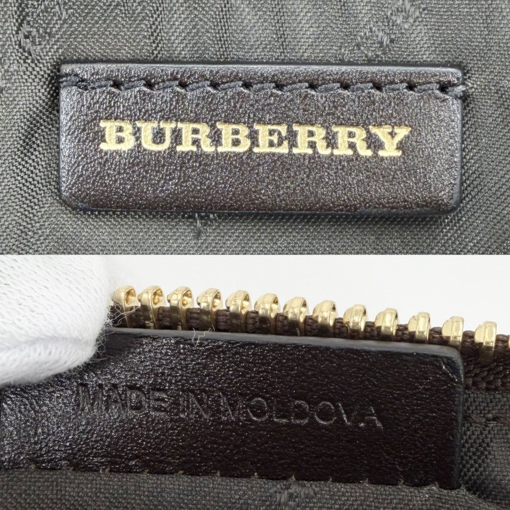 BURBERRY バーバリー ハンドバッグ ノバチェック ミニバッグ ポーチ 3882027 PVCコーティングキャンバス レザー ナイロン ベージュ ブラック 黒 ゴールド金具 メンズ【中古品】
