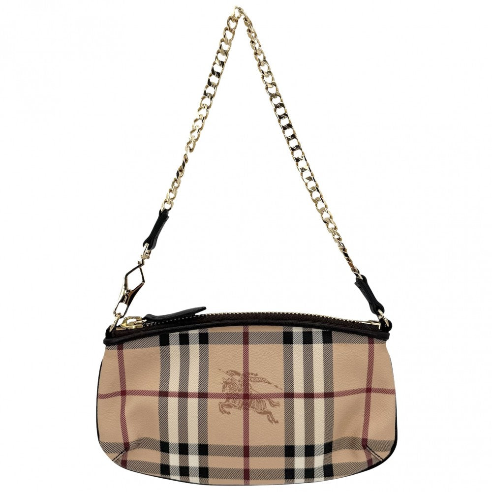 BURBERRY バーバリー ハンドバッグ ノバチェック ミニバッグ ポーチ 3882027 PVCコーティングキャンバス レザー ナイロン ベージュ ブラック 黒 ゴールド金具 メンズ【中古品】