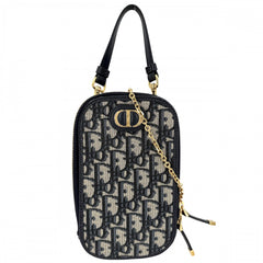Christian Dior クリスチャンディオール ショルダーバッグ オブリーク 30 モンテーニュ フォンポーチ 30 Montaigne Call'in Dior キャンバス レザー ネイビー 紺 ベージュ ゴールド金具 レディース【中古品】