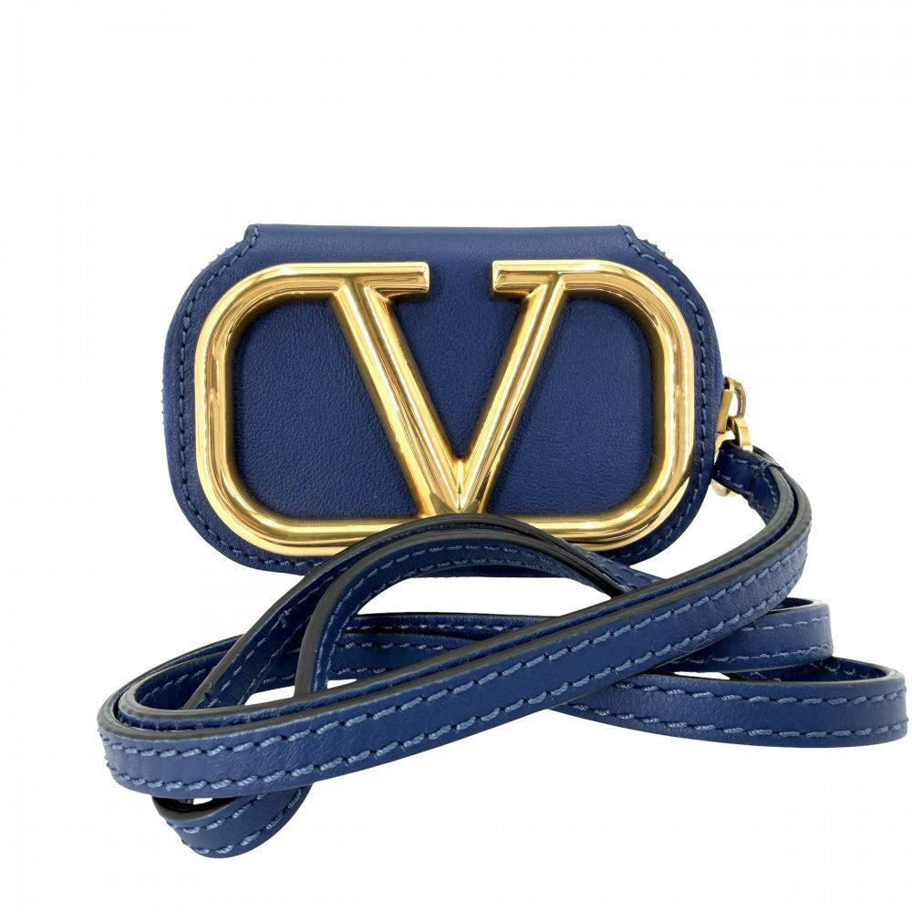 Valentino Garavani ヴァレンティノ・ガラヴァーニ ショルダーバッグ ポーチ ミニバッグ ショルダーポシェット 小さめ レザー ブルー 青 ゴールド金具 レディース【中古品】