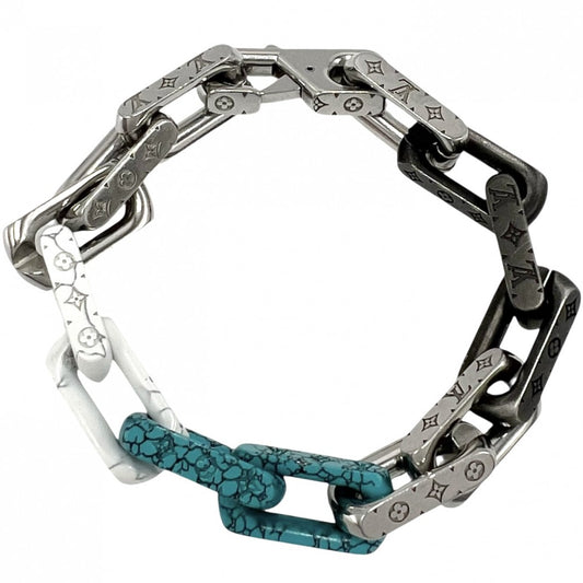 【開店SALE】 LOUIS VUITTON ルイヴィトン ブレスレット ブレスレ モノグラム チェーンストーン アクセサリー ホワイト M1042M ブラック 黒 シルバー メンズ 約45.9g【中古品】