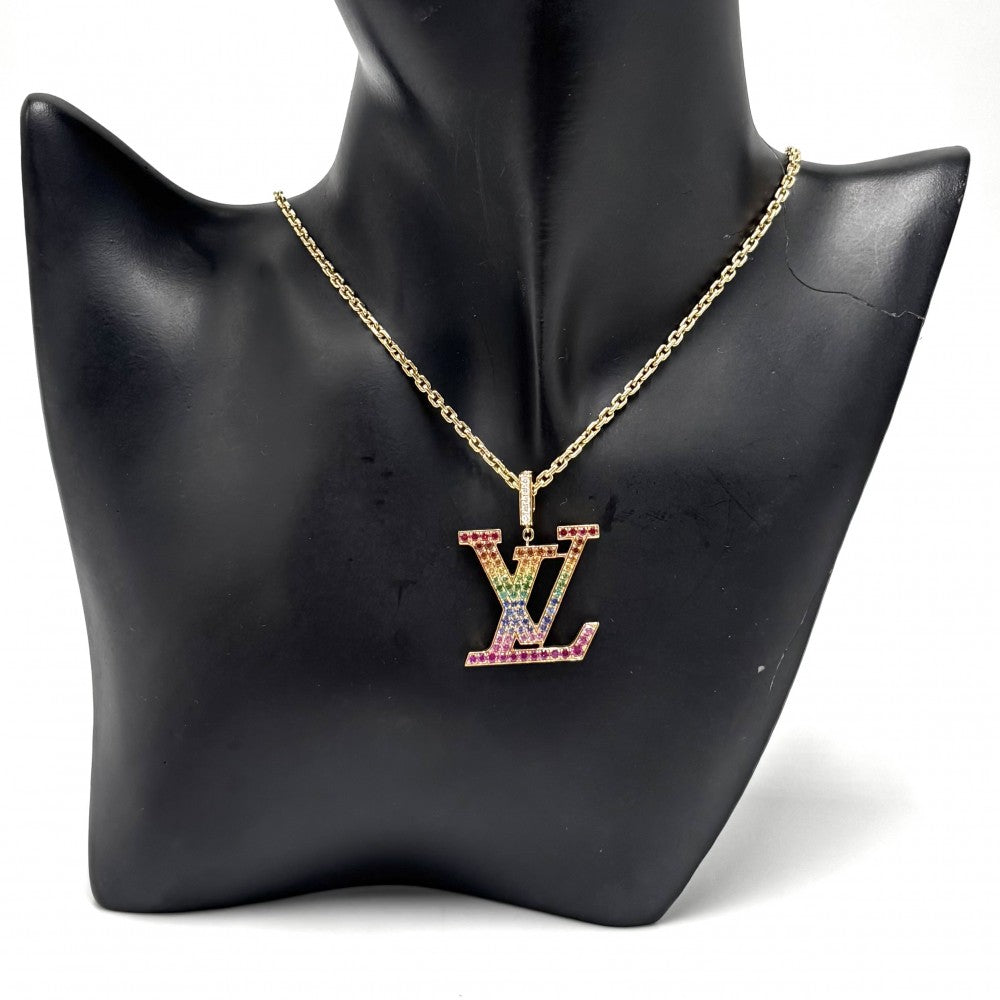 LOUIS VUITTON ルイヴィトン ネックレス ペンダント パンダンティフLVネックレスXL レインボー K18イエローゴールド ダイヤモンド Q93847 ゴールド ユニセックス 約25.4g【中古品】