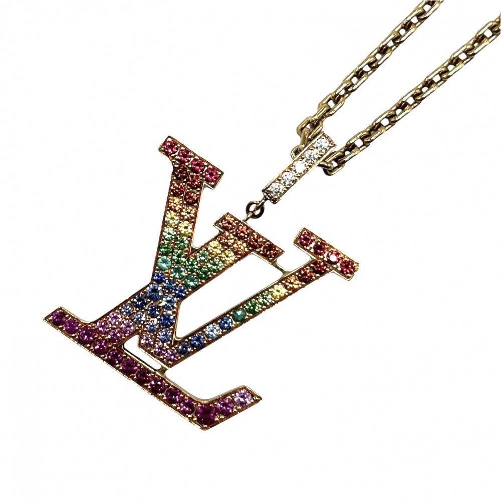 【開店SALE】 LOUIS VUITTON ルイヴィトン ネックレス ペンダント パンダンティフLVネックレスXL アクセサリー ジュエリー 18金YG Au750 メンズ レディース レインボー K18イエローゴールド ダイヤモンド Q93847 ゴールド ユニセックス 約25.4g【中古品】