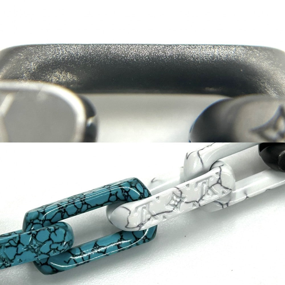 LOUIS VUITTON ルイヴィトン ブレスレット ブレスレ モノグラム チェーンストーン アクセサリー ホワイト M1042L ブラック 黒 シルバー メンズ 約51.9g【中古品】