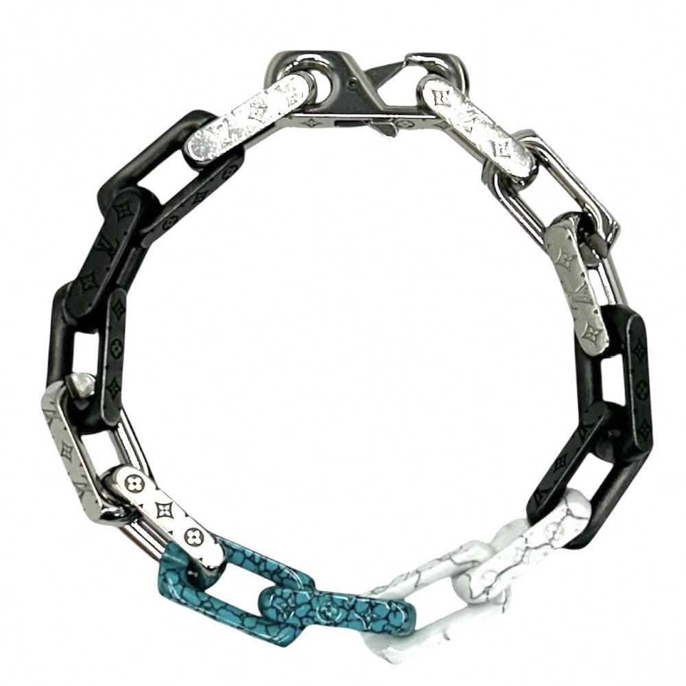 LOUIS VUITTON ルイヴィトン ブレスレット ブレスレ モノグラム チェーンストーン アクセサリー ホワイト M1042L ブラック 黒 シルバー メンズ 約51.9g【中古品】