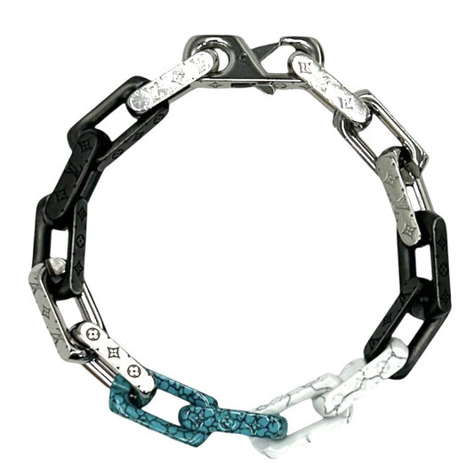 LOUIS VUITTON ルイヴィトン ブレスレット ブレスレ モノグラム チェーンストーン アクセサリー ホワイト M1042L ブラック 黒 シルバー メンズ 約51.9g【中古品】