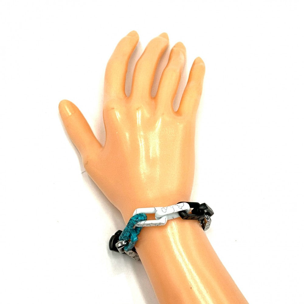 LOUIS VUITTON ルイヴィトン ブレスレット ブレスレ モノグラム チェーンストーン アクセサリー ホワイト M1042L ブラック 黒 シルバー メンズ 約51.9g【中古品】
