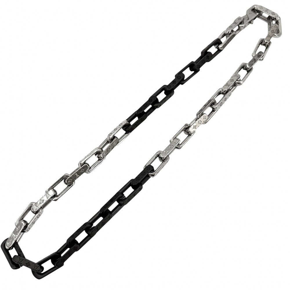 LOUIS VUITTON ルイヴィトン ネックレス モノグラムチェーン アクセサリー M00677 シルバー ブラック 黒 メンズ 約130.9g【中古品】