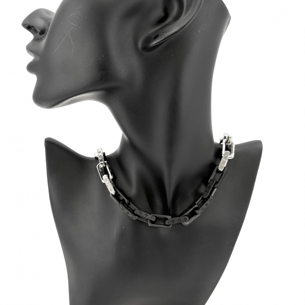LOUIS VUITTON ルイヴィトン ネックレス モノグラムチェーン アクセサリー M00677 シルバー ブラック 黒 メンズ 約130.9g【中古品】