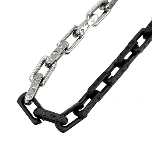 【開店SALE】 LOUIS VUITTON ルイヴィトン ネックレス モノグラムチェーン アクセサリー M00677 シルバー ブラック 黒 メンズ 約130.9g【中古品】
