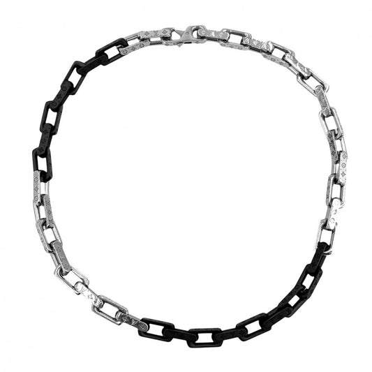 【開店SALE】 LOUIS VUITTON ルイヴィトン ネックレス モノグラムチェーン アクセサリー M00677 シルバー ブラック 黒 メンズ 約130.9g【中古品】