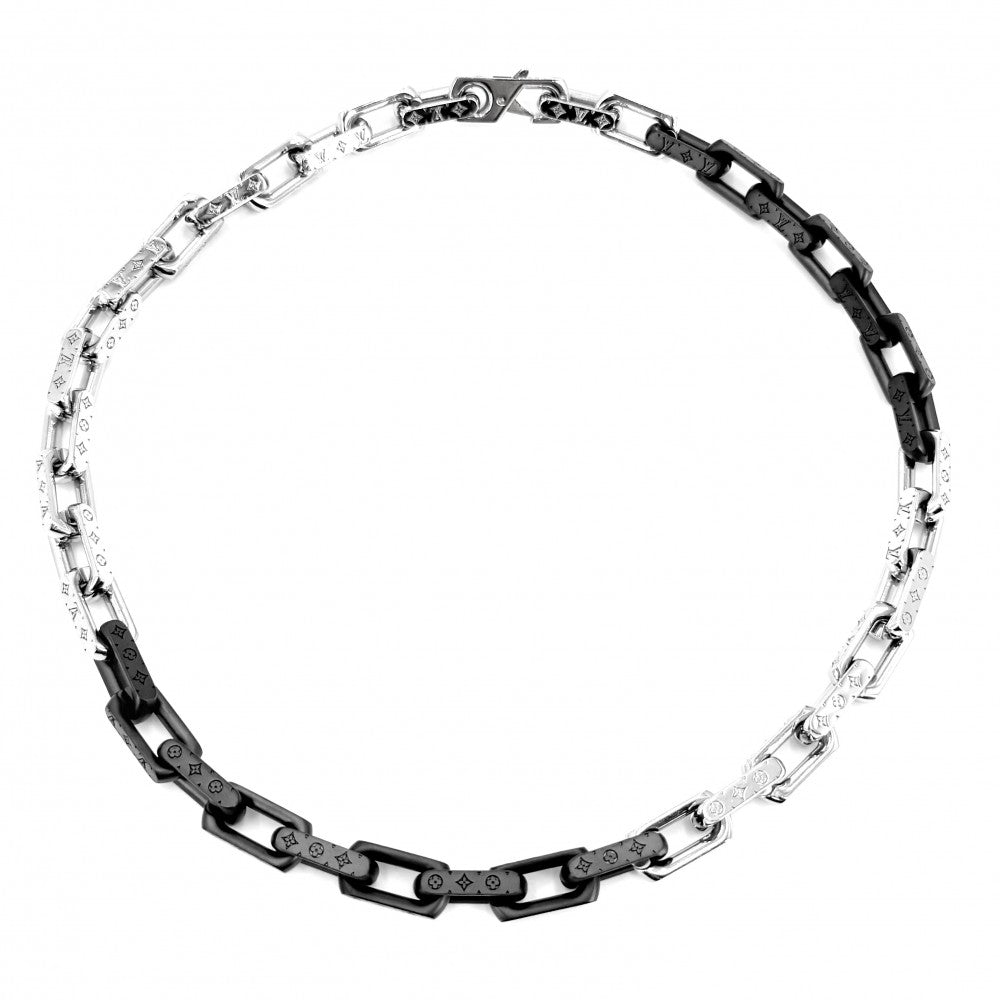 【開店SALE】 LOUIS VUITTON ルイヴィトン ネックレス モノグラムチェーン アクセサリー M00677 シルバー ブラック 黒 メンズ 約132.4g【中古品】