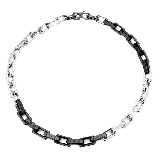 【開店SALE】 LOUIS VUITTON ルイヴィトン ネックレス モノグラムチェーン アクセサリー M00677 シルバー ブラック 黒 メンズ 約132.4g【中古品】