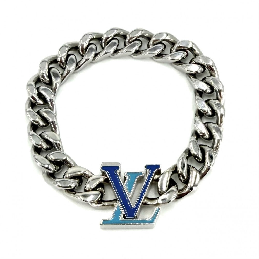 LOUIS VUITTON ルイヴィトン ブレスレット モノグラム ブラスレ・LVチェーン アクセサリー Mサイズ M0919M シルバー ブルー 青 メンズ 約55.9g【中古品】