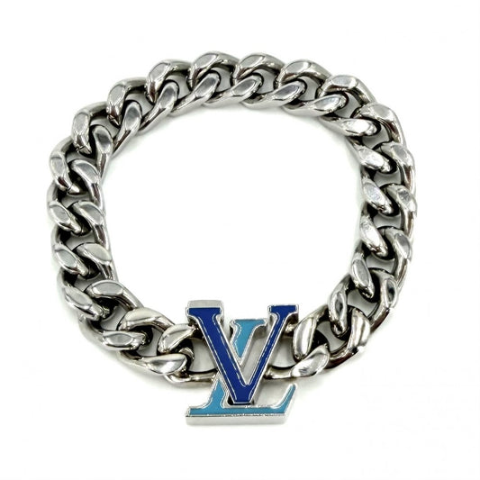 【開店SALE】 LOUIS VUITTON ルイヴィトン ブレスレット モノグラム ブラスレ・LVチェーン アクセサリー Mサイズ M0919M シルバー ブルー 青 メンズ 約55.9g【中古品】