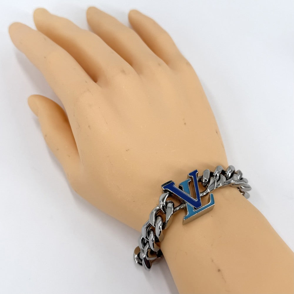 LOUIS VUITTON ルイヴィトン ブレスレット モノグラム ブラスレ・LVチェーン アクセサリー Mサイズ M0919M シルバー ブルー 青 メンズ 約55.9g【中古品】