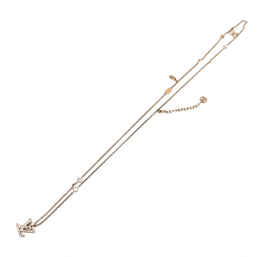 LOUIS VUITTON ルイヴィトン ネックレス レディLV アクセサリー 2連チェーン ラインストーン M01845 ゴールド レディース 約12.9g【中古品】