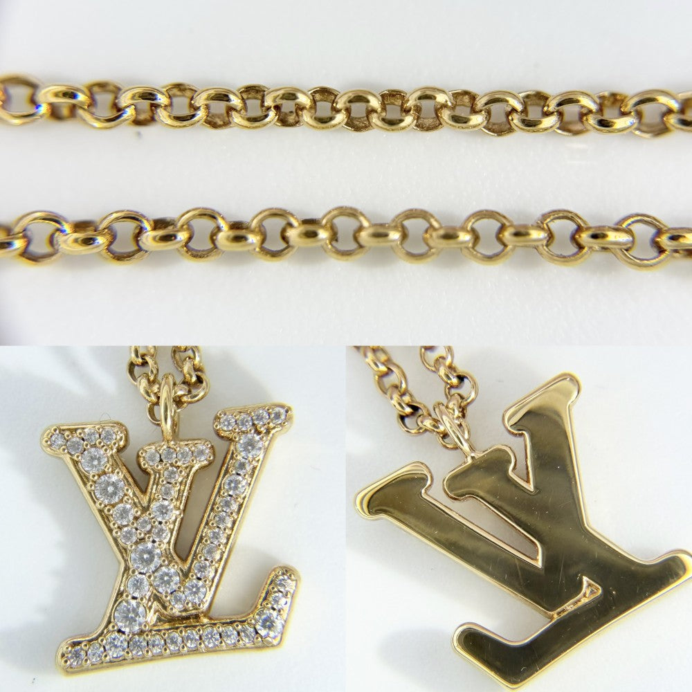 LOUIS VUITTON ルイヴィトン ネックレス レディLV アクセサリー 2連チェーン ラインストーン M01845 ゴールド レディース 約12.9g【中古品】