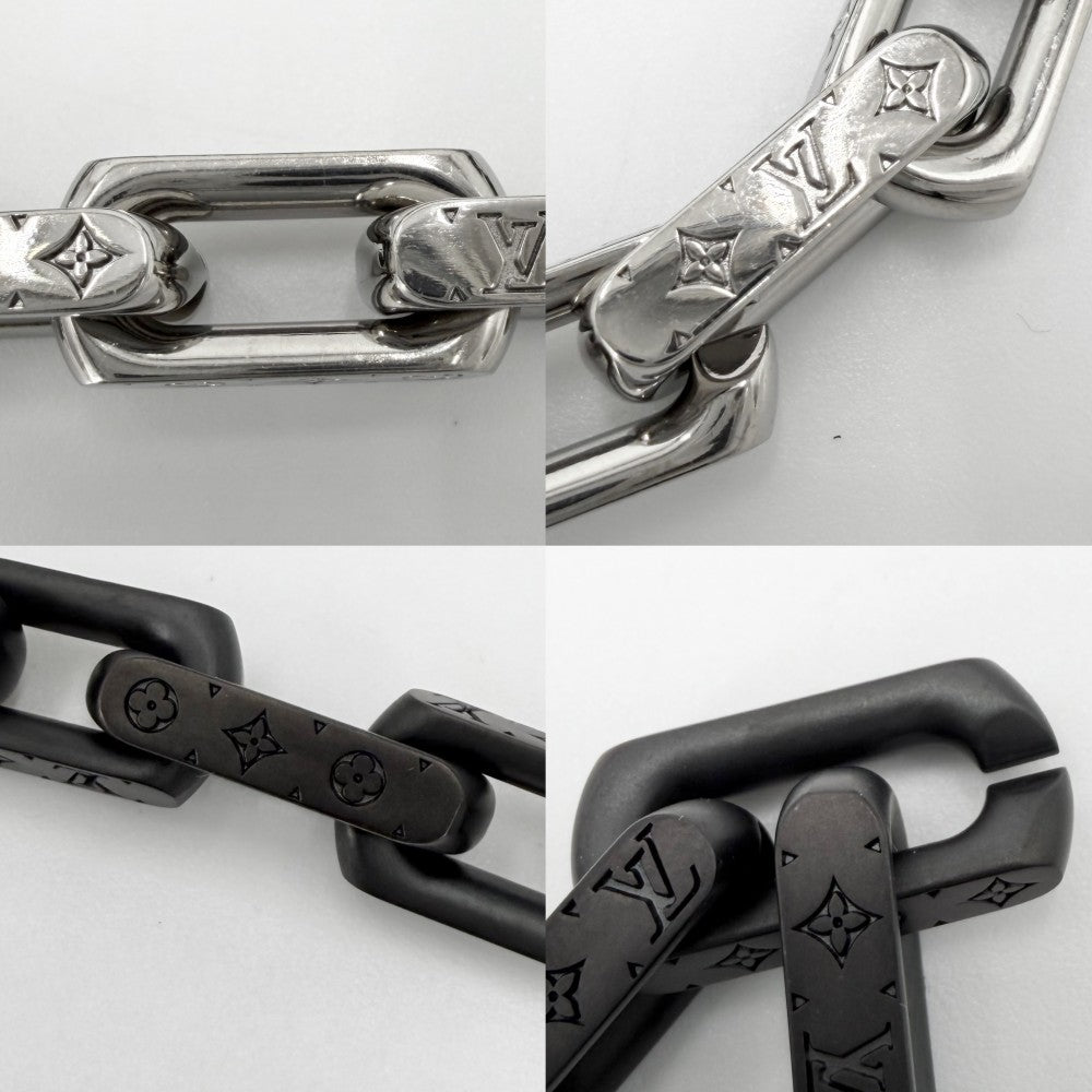 LOUIS VUITTON ルイヴィトン ネックレス モノグラムチェーン アクセサリー M00677 シルバー ブラック 黒 メンズ 約132.5g【中古品】