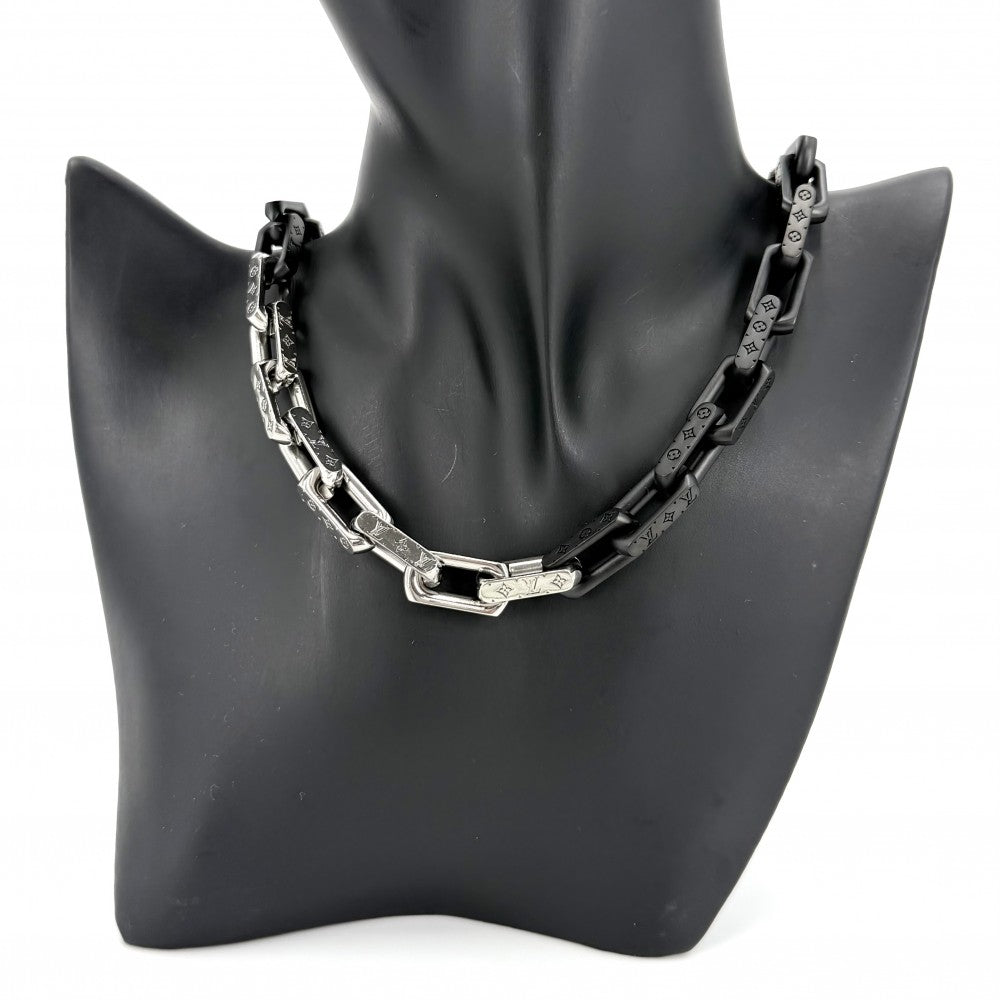 LOUIS VUITTON ルイヴィトン ネックレス モノグラムチェーン アクセサリー M00677 シルバー ブラック 黒 メンズ 約132.5g【中古品】