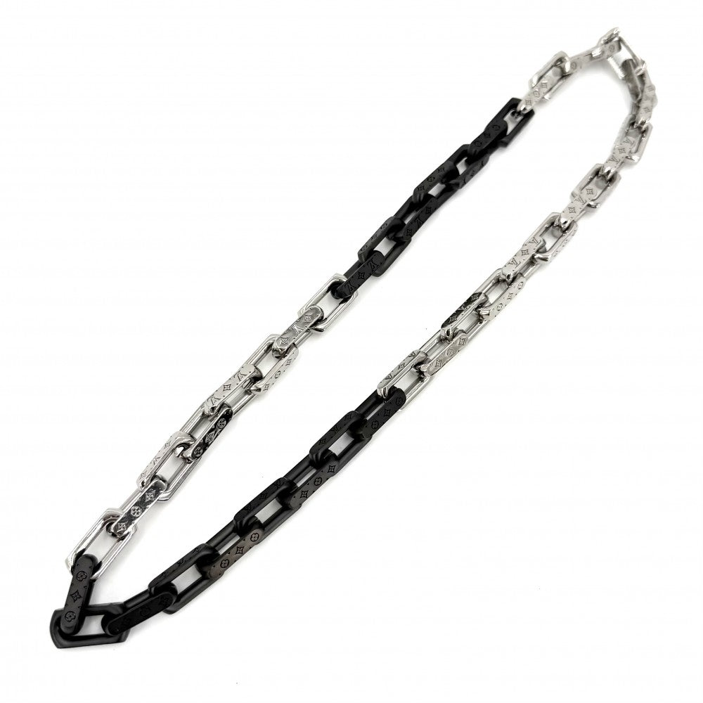 LOUIS VUITTON ルイヴィトン ネックレス モノグラムチェーン アクセサリー M00677 シルバー ブラック 黒 メンズ 約132.5g【中古品】