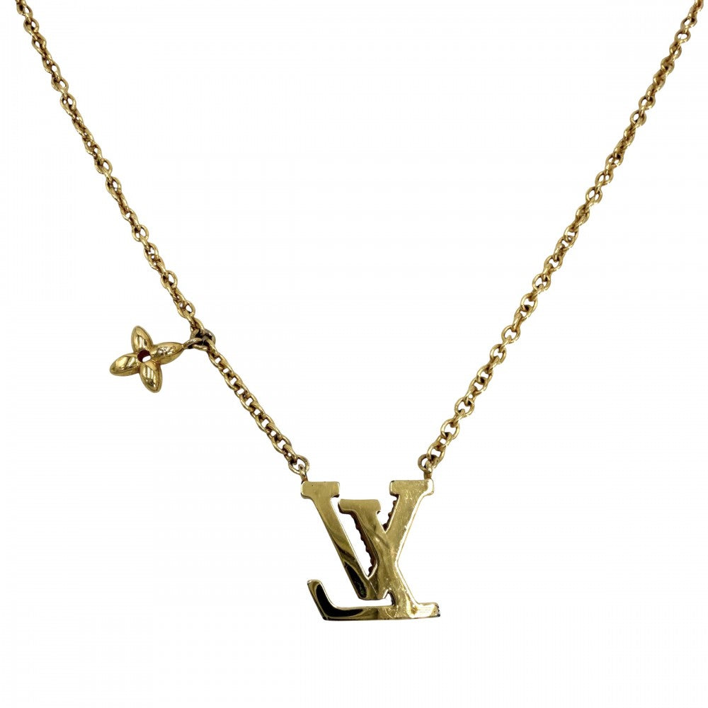 LOUIS VUITTON ルイヴィトン ネックレス LV アイコニック アクセサリー ペンダント ラインストーン M00596 ゴールド レディース 約6.3g【中古品】