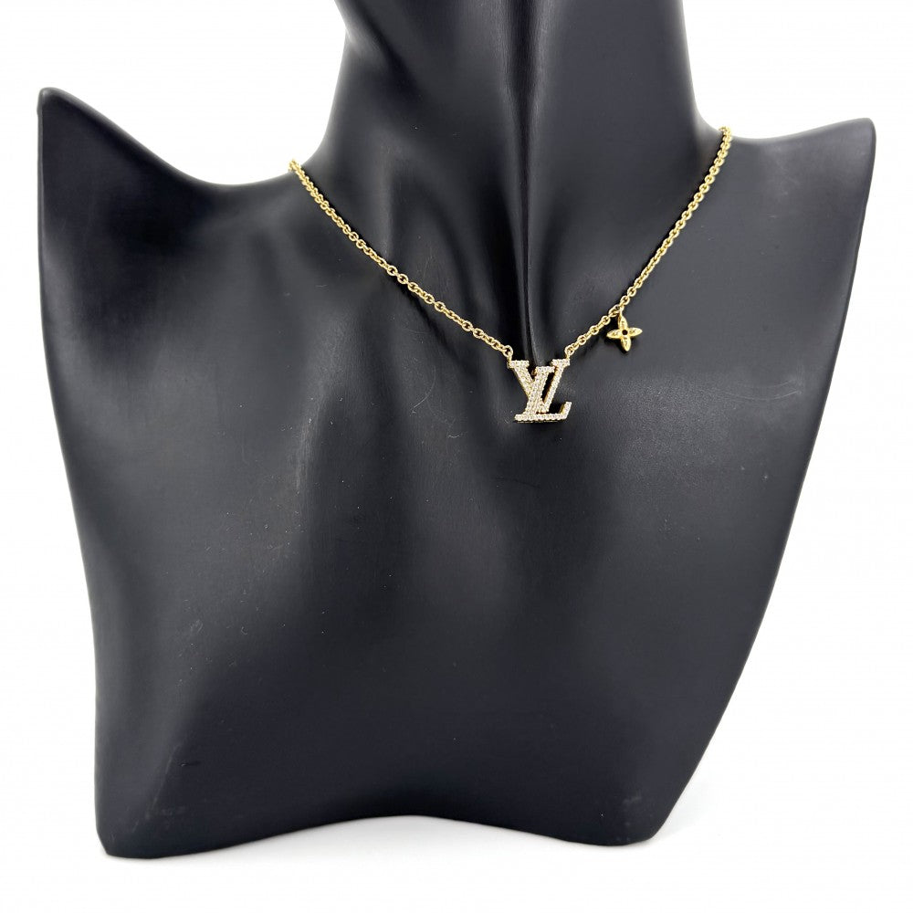 LOUIS VUITTON ルイヴィトン ネックレス LV アイコニック アクセサリー ペンダント ラインストーン M00596 ゴールド レディース 約6.3g【中古品】