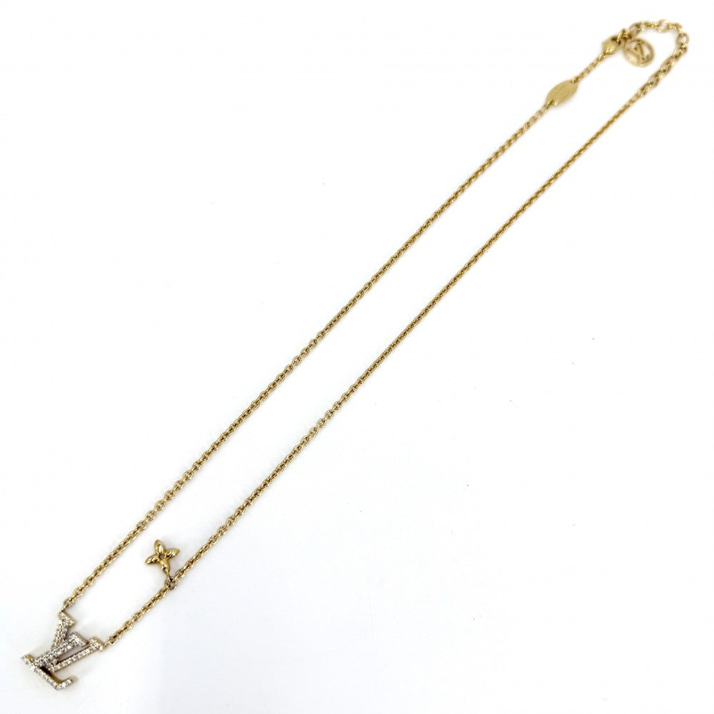 LOUIS VUITTON ルイヴィトン ネックレス LV アイコニック アクセサリー ペンダント ラインストーン M00596 ゴールド レディース 約6.3g【中古品】