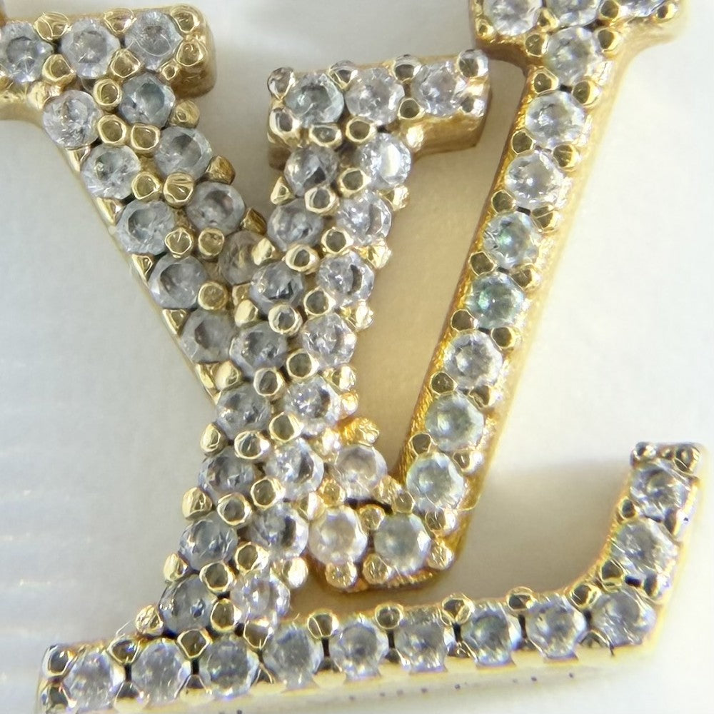 LOUIS VUITTON ルイヴィトン ネックレス LV アイコニック アクセサリー ペンダント ラインストーン M00596 ゴールド レディース 約6.3g【中古品】