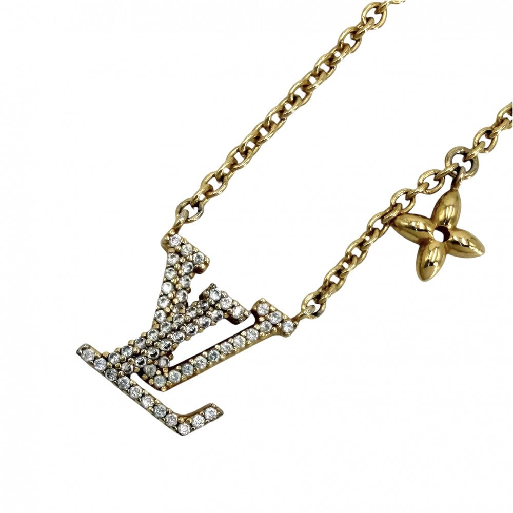 LOUIS VUITTON ルイヴィトン ネックレス LV アイコニック アクセサリー ペンダント ラインストーン M00596 ゴールド レディース 約6.3g【中古品】