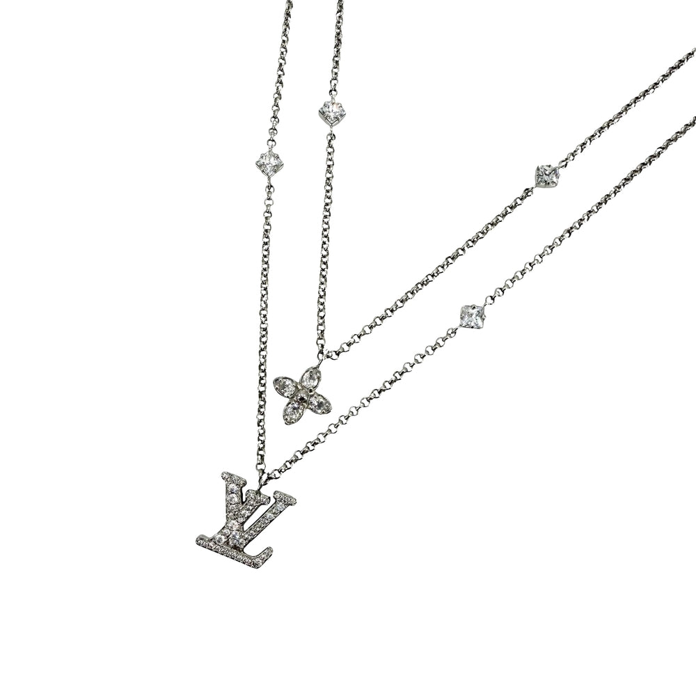 LOUIS VUITTON ルイヴィトン ネックレス チェーンモノグラム アクセサリー ラインストーン M02515 シルバー メンズ 約12.8g【中古品】