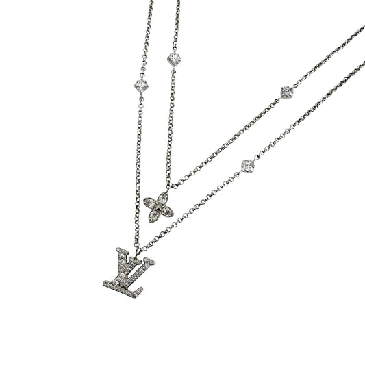 LOUIS VUITTON ルイヴィトン ネックレス チェーンモノグラム アクセサリー ラインストーン M02515 シルバー メンズ 約12.8g【中古品】