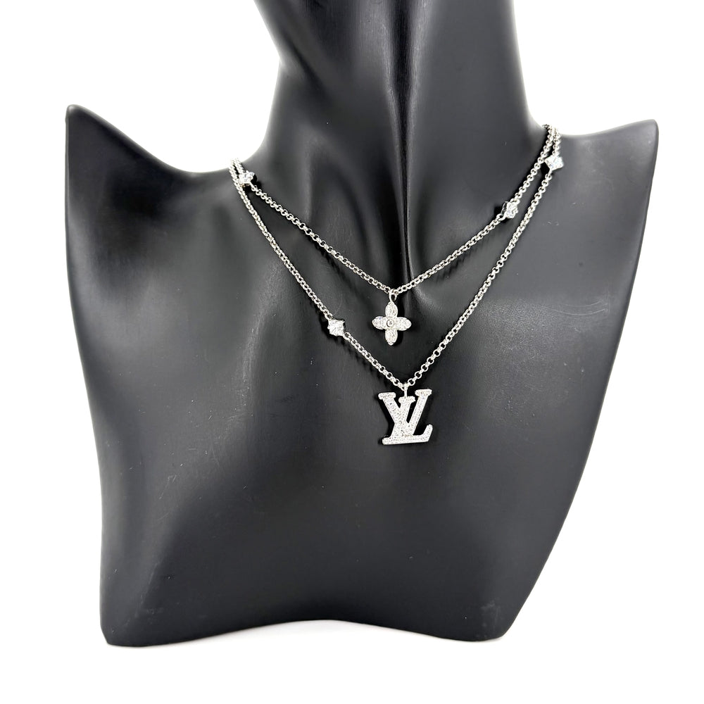 LOUIS VUITTON ルイヴィトン ネックレス チェーンモノグラム アクセサリー ラインストーン M02515 シルバー メンズ 約12.8g【中古品】