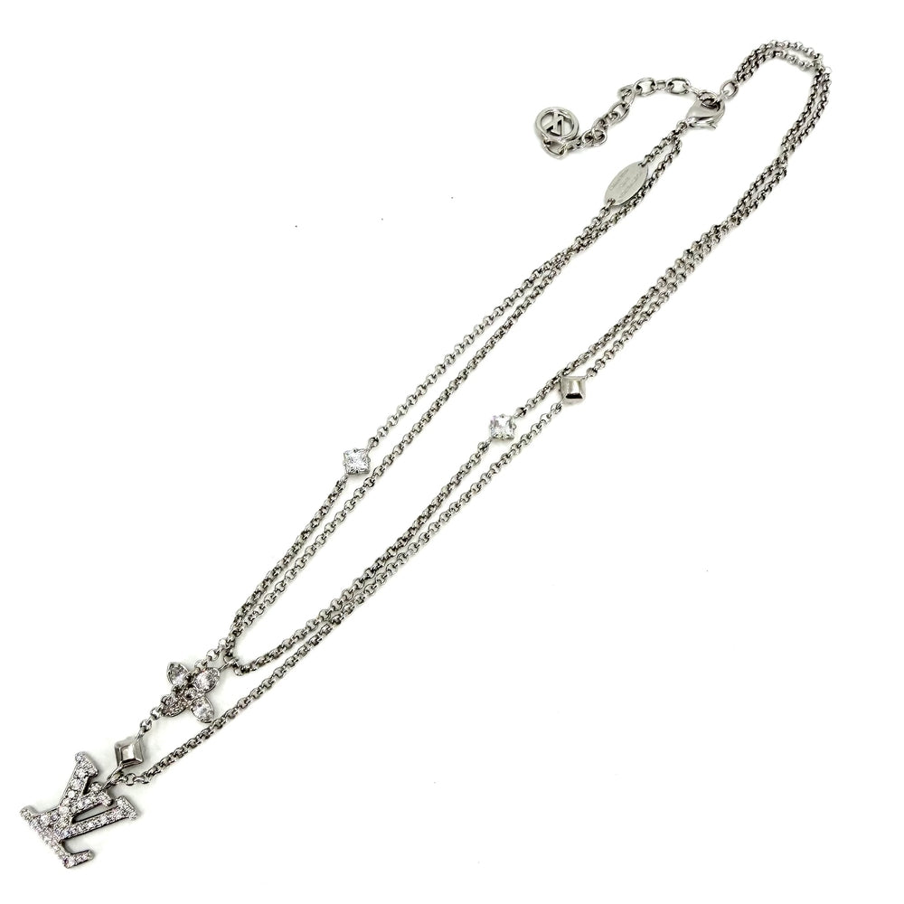 LOUIS VUITTON ルイヴィトン ネックレス チェーンモノグラム アクセサリー ラインストーン M02515 シルバー メンズ 約12.8g【中古品】