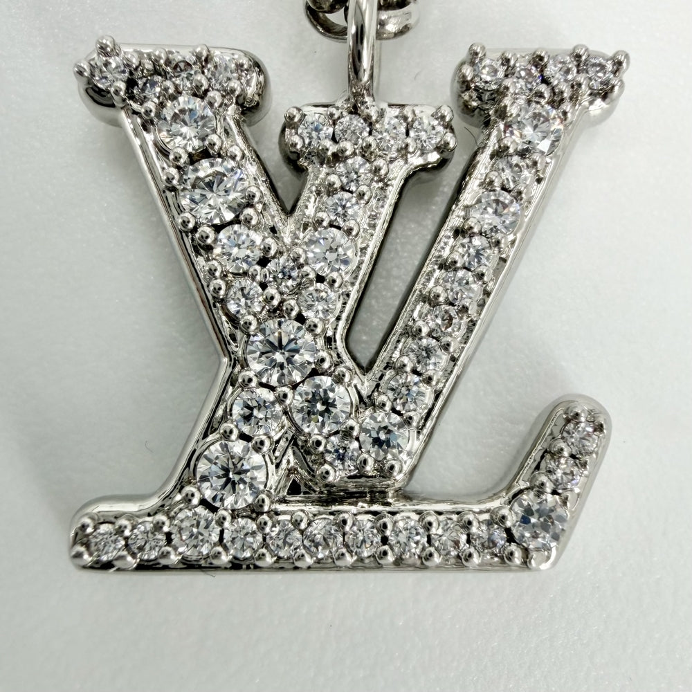 LOUIS VUITTON ルイヴィトン ネックレス チェーンモノグラム アクセサリー ラインストーン M02515 シルバー メンズ 約12.8g【中古品】