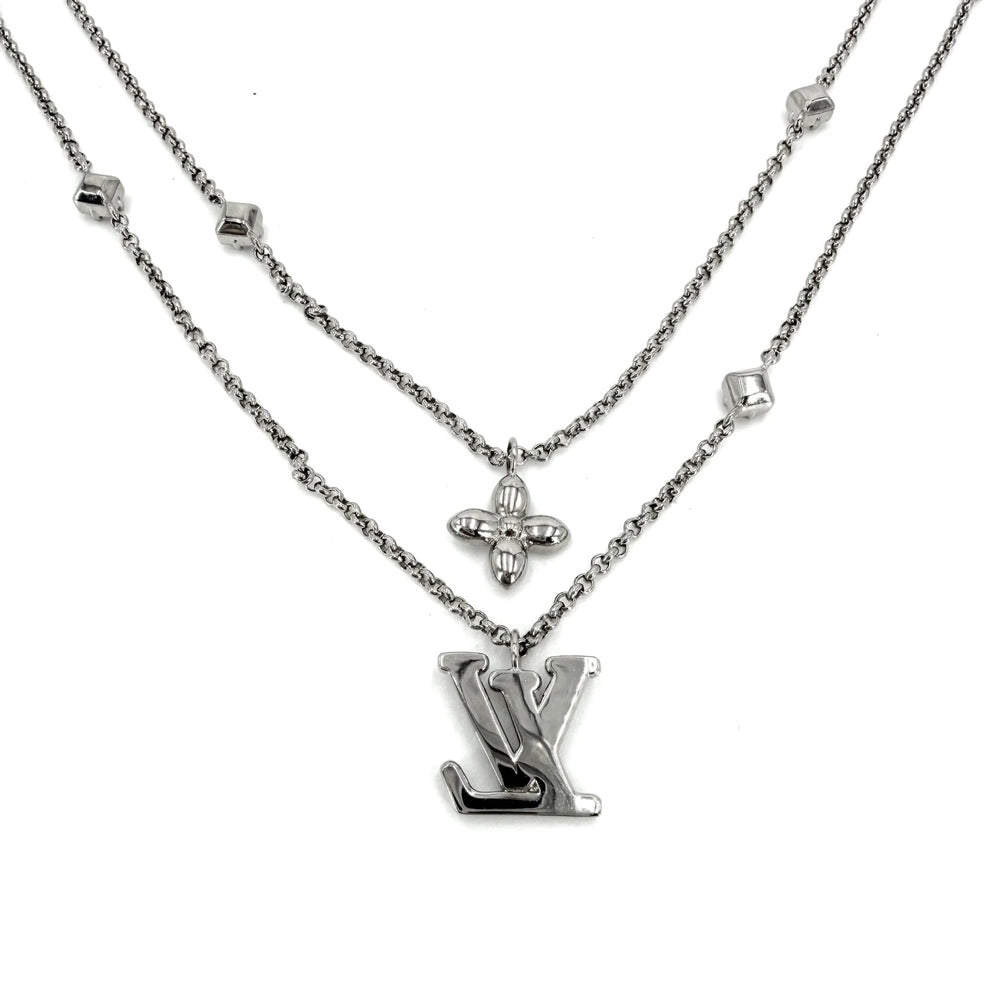 LOUIS VUITTON ルイヴィトン ネックレス チェーンモノグラム アクセサリー ラインストーン M02515 シルバー メンズ 約12.8g【中古品】