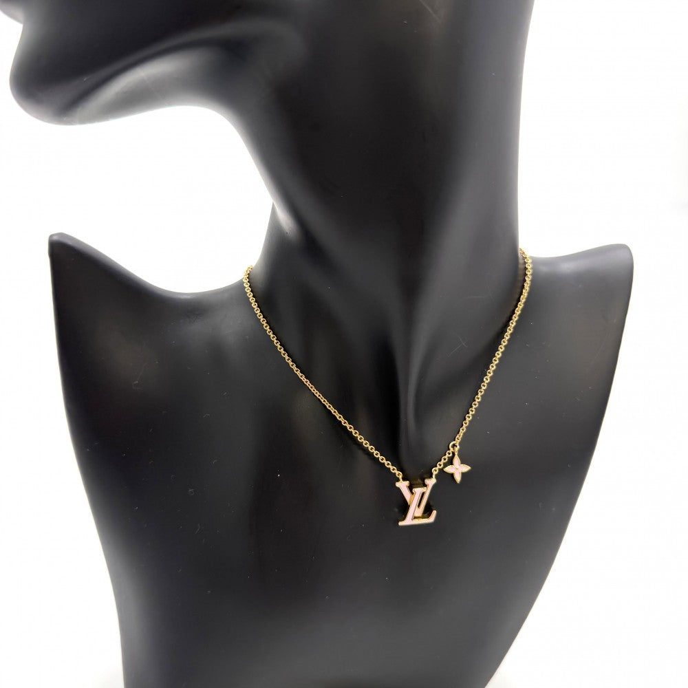 LOUIS VUITTON ルイヴィトン ネックレス ネックレスLV アイコニックエナメル アクセサリー 小物 モノグラムフラワー M01215 ゴールド ピンク レディース 約5.6g【中古品】