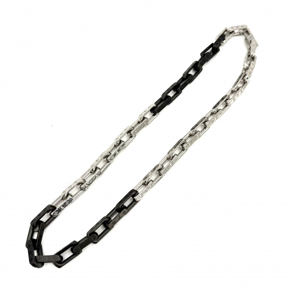 【開店SALE】 LOUIS VUITTON ルイヴィトン ネックレス モノグラムチェーン アクセサリー M00677 シルバー ブラック 黒 メンズ 約125.5g【中古品】