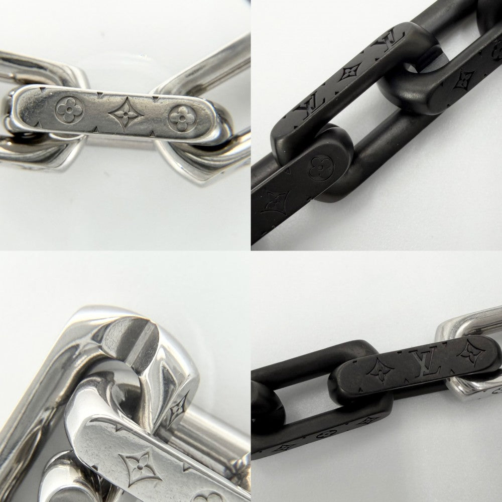 【開店SALE】 LOUIS VUITTON ルイヴィトン ネックレス モノグラムチェーン アクセサリー M00677 シルバー ブラック 黒 メンズ 約125.5g【中古品】