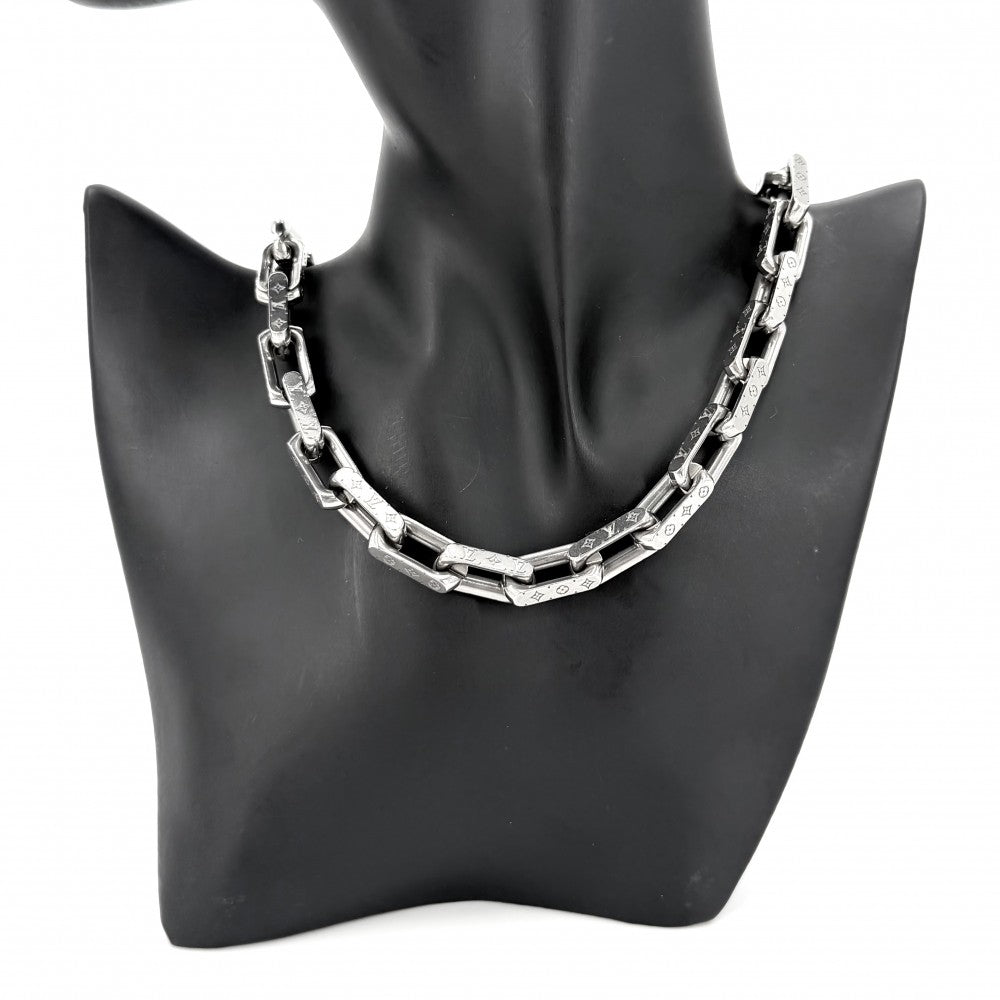 【開店SALE】 LOUIS VUITTON ルイヴィトン ネックレス チェーンモノグラム アクセサリー M00307 シルバー メンズ 約125.6g【中古品】