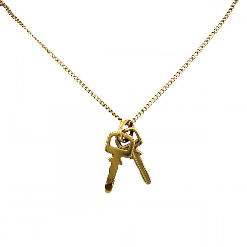 LOUIS VUITTON ルイヴィトン ネックレス 鍵モチーフ LV パドロック アクセサリー 2連チェーン ラインストーン M01593 ゴールド レディース 約18.5g【中古品】