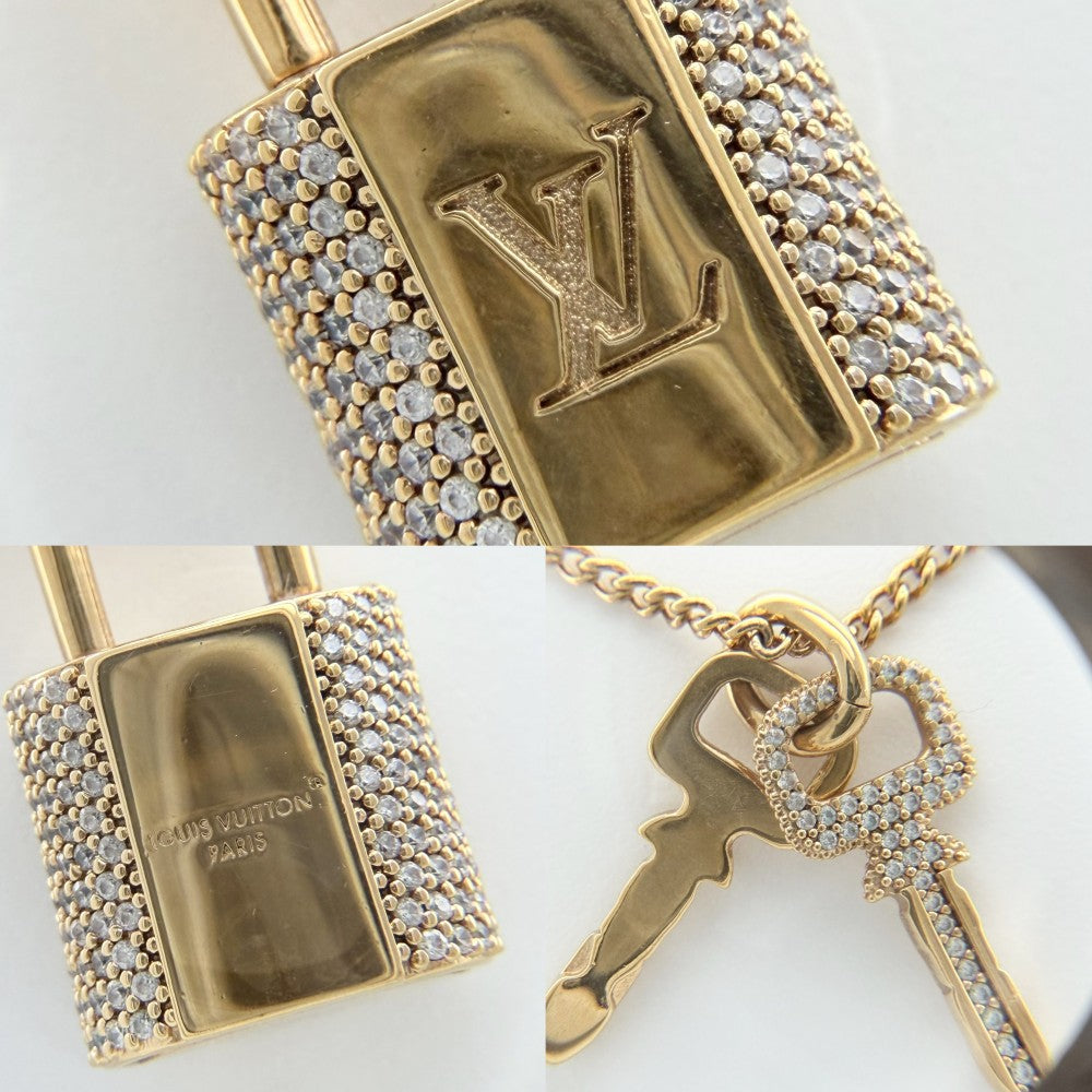 LOUIS VUITTON ルイヴィトン ネックレス 鍵モチーフ LV パドロック アクセサリー 2連チェーン ラインストーン M01593 ゴールド レディース 約18.5g【中古品】