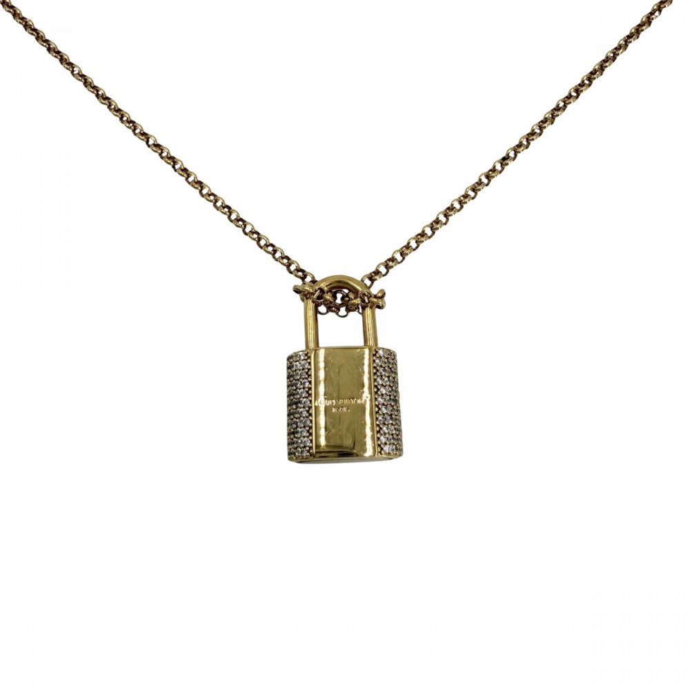 LOUIS VUITTON ルイヴィトン ネックレス 鍵モチーフ LV パドロック アクセサリー 2連チェーン ラインストーン M01593 ゴールド レディース 約18.5g【中古品】