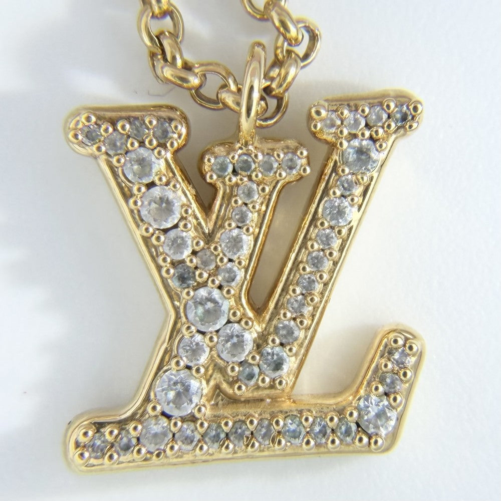 LOUIS VUITTON ルイヴィトン ネックレス レディLV アクセサリー 2連チェーン ラインストーン M01845 ゴールド レディース 約13.2g【中古品】