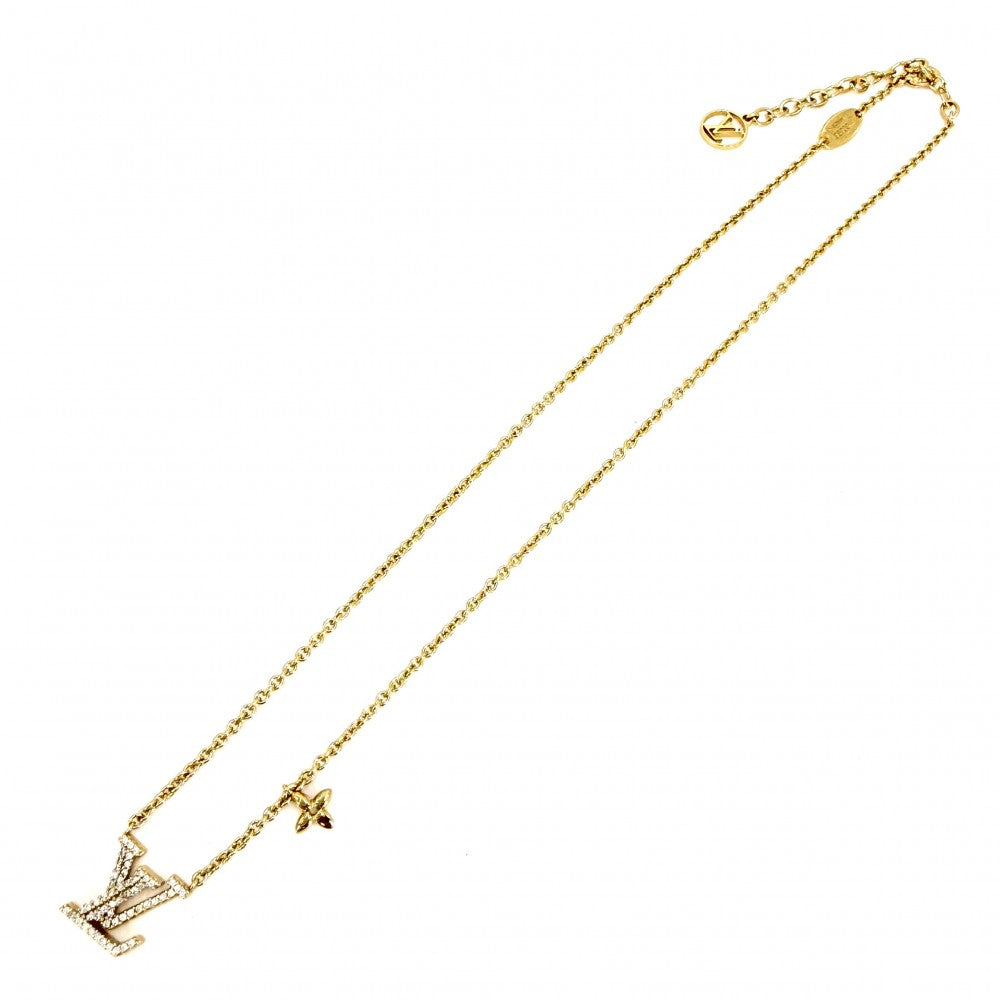 LOUIS VUITTON ルイヴィトン ネックレス LV アイコニック アクセサリー ペンダント ラインストーン M00596 ゴールド レディース 約6.4g【中古品】