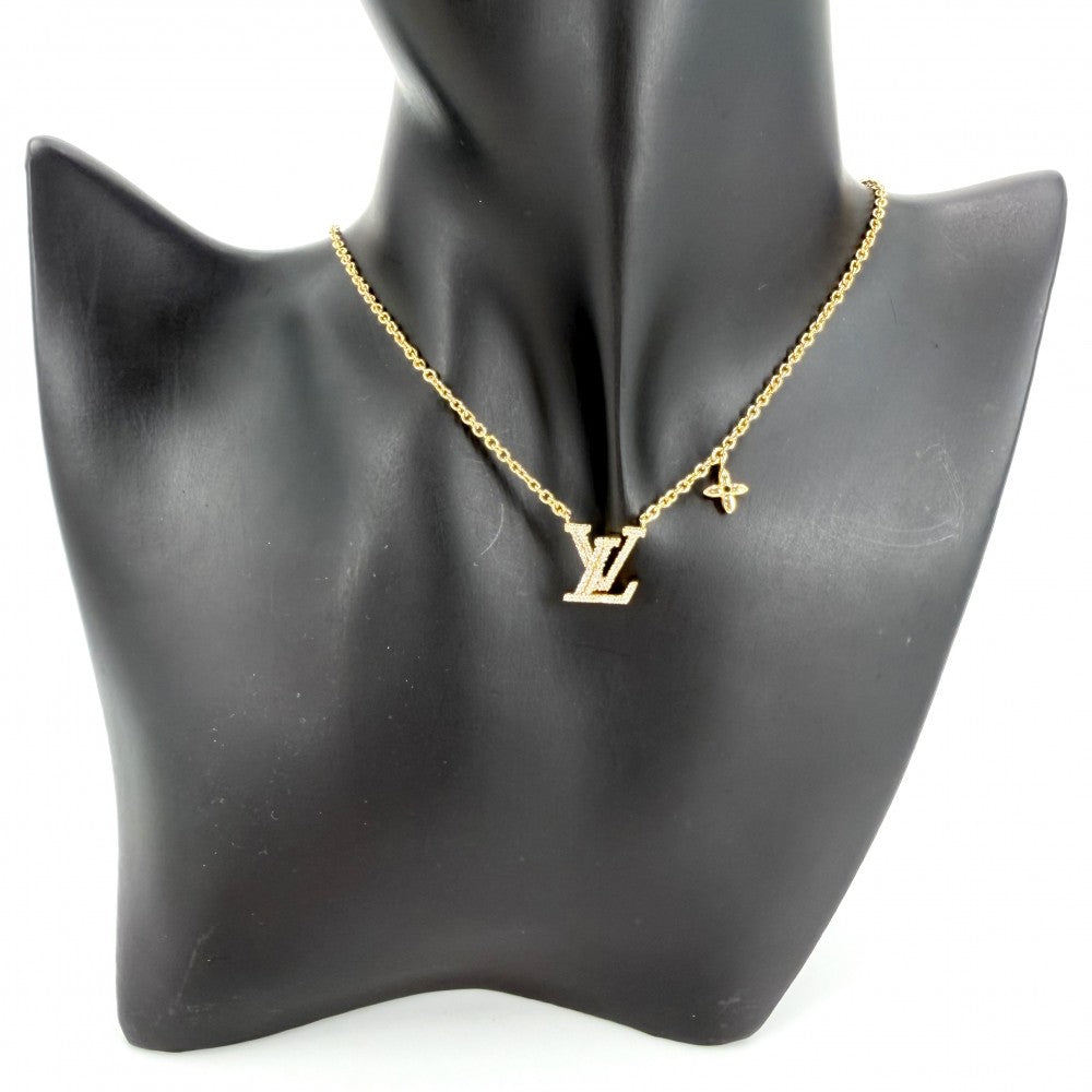 LOUIS VUITTON ルイヴィトン ネックレス LV アイコニック アクセサリー ペンダント ラインストーン M00596 ゴールド レディース 約6.4g【中古品】