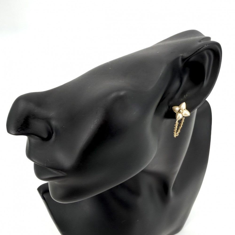 LOUIS VUITTON ルイヴィトン ピアス LVフローラグラム 3個セット アクセサリー M03015 ゴールド ホワイト 白 レディース 約4.1g【中古品】